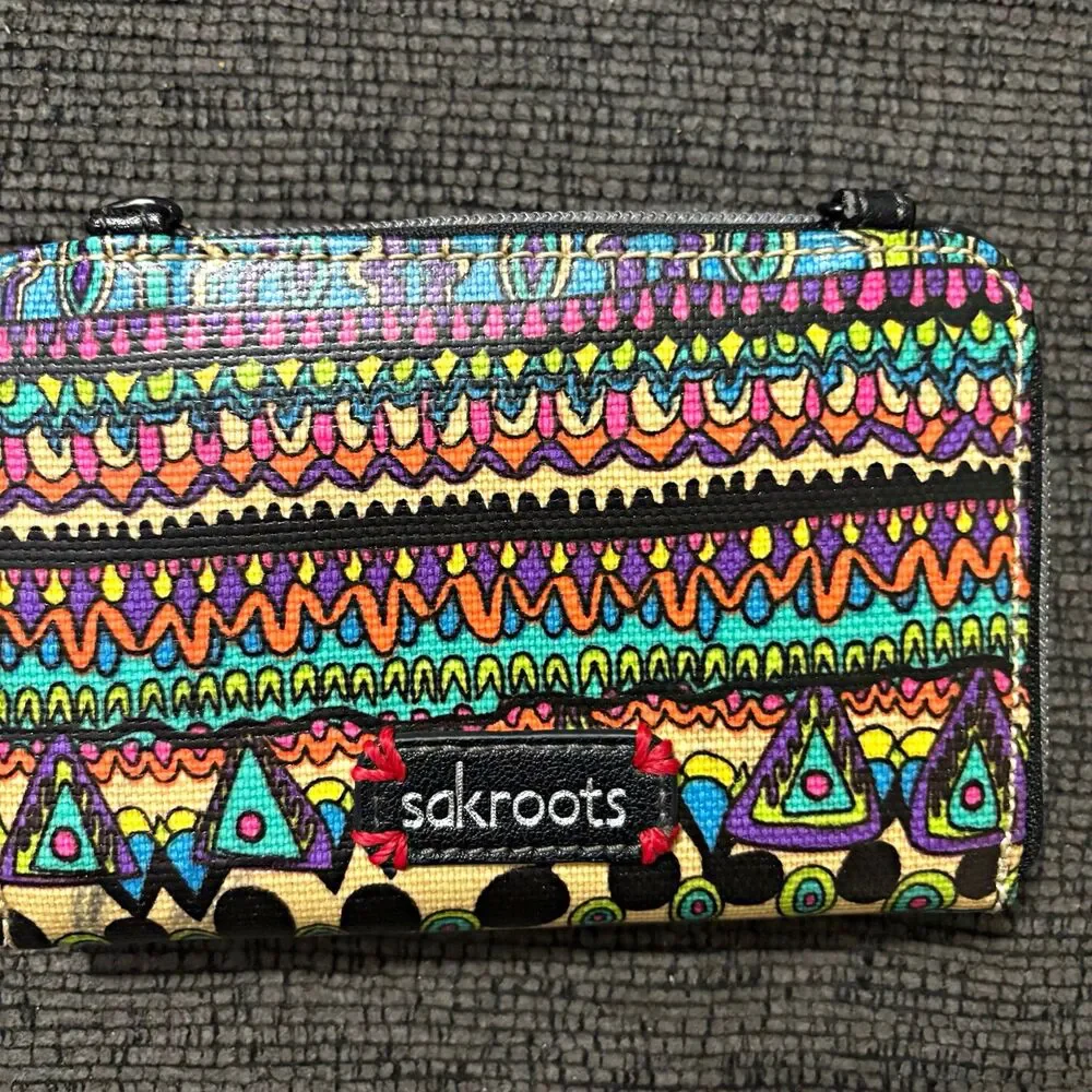 Sakroots Multicolor Geometric Zip-Around Wallet, Credit Card Slots, Women